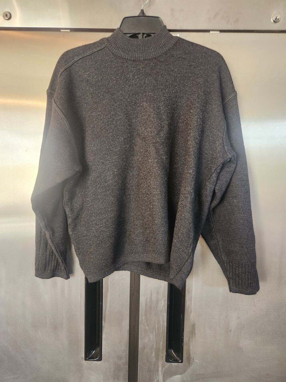 Bachrach Mens Mock Neck Pullover Sweater | Dark Gray Drop Shoulder no size tag